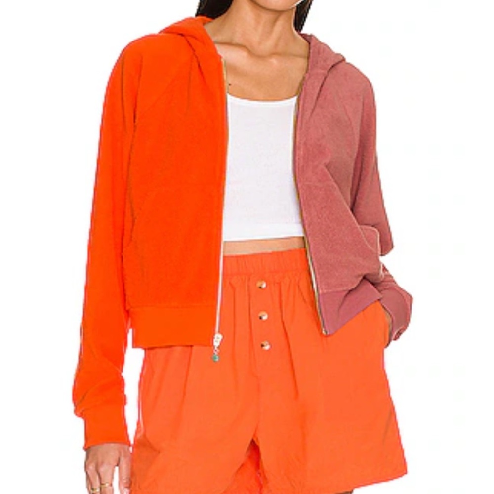 DONNI. Two-Tone Orange & Mauve Terry Zip Hoodie